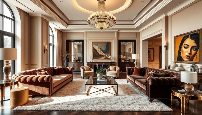 Luxury living room with tufted furniture